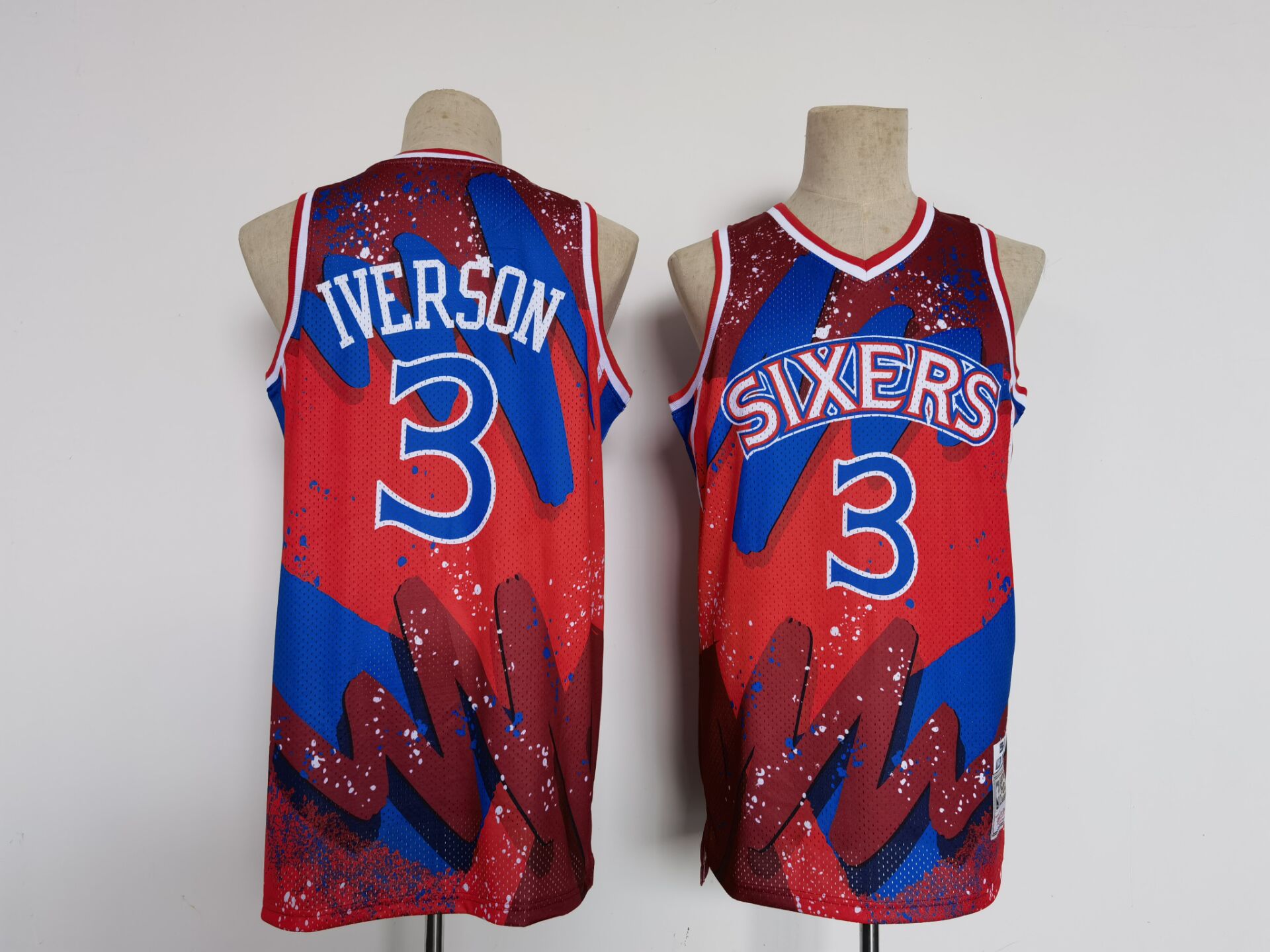 Men Philadelphia 76ers #3 Iverson Red Hip hop version 2022 NBA Jersey